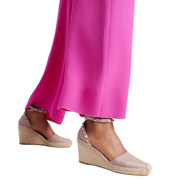 Valentino Garavani Rockstud Double Leather Wedge Espadrille Pink Size 39 - Picture 1 of 12